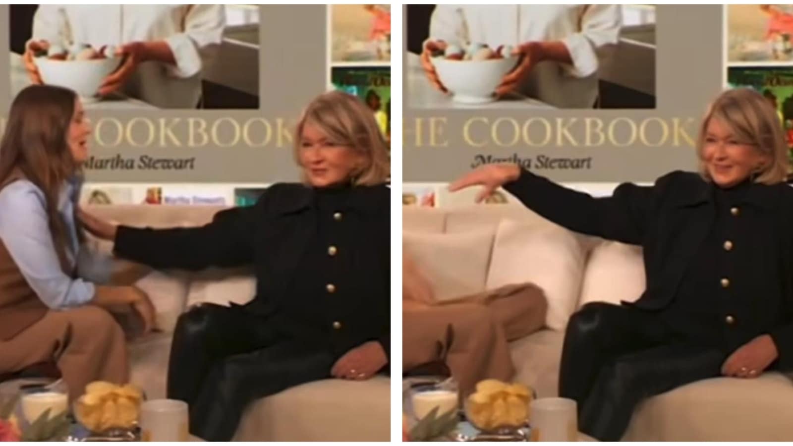 Martha Stewart empuja a Drew Barrymore después de que ella comienza a frotarle la espalda durante una incómoda entrevista.
