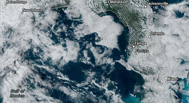 Se espera que la tormenta llegue a Florida el miércoles temprano y traiga al menos de dos a cuatro pulgadas de lluvia al área. En la foto: una imagen satelital de la tormenta inminente a medida que se acerca a la península de Florida.