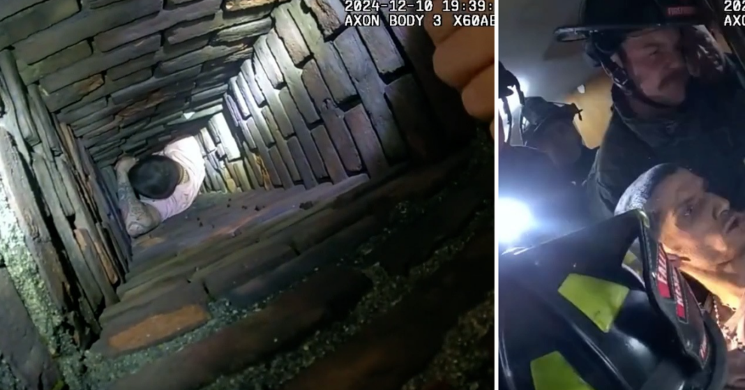 Bodycam captura el momento en que un hombre queda atrapado en una chimenea mientras huía de la policía estadounidense
