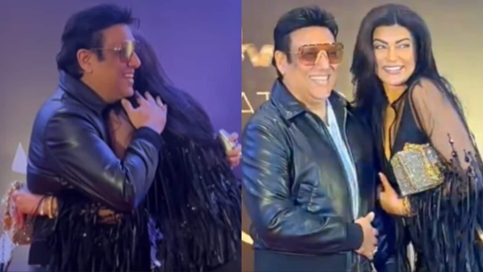 Govinda y Sushmita Sen se saludan con un abrazo y se reúnen en el evento de Anees Bazmee en Mumbai. Mirar
