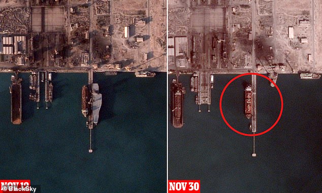 El portaaviones Shahid Bagheri fue visto por última vez en su atracadero en el Complejo de Industrias Marinas y de Construcción Naval de Irán el 12 de noviembre, pero una imagen tomada 18 días después mostraba su estación vacía.