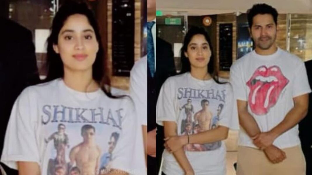 Janhvi Kapoor hace alarde de su amor por su novio Shikhar Pahariya mientras posa con Varun Dhawan en una foto viral
