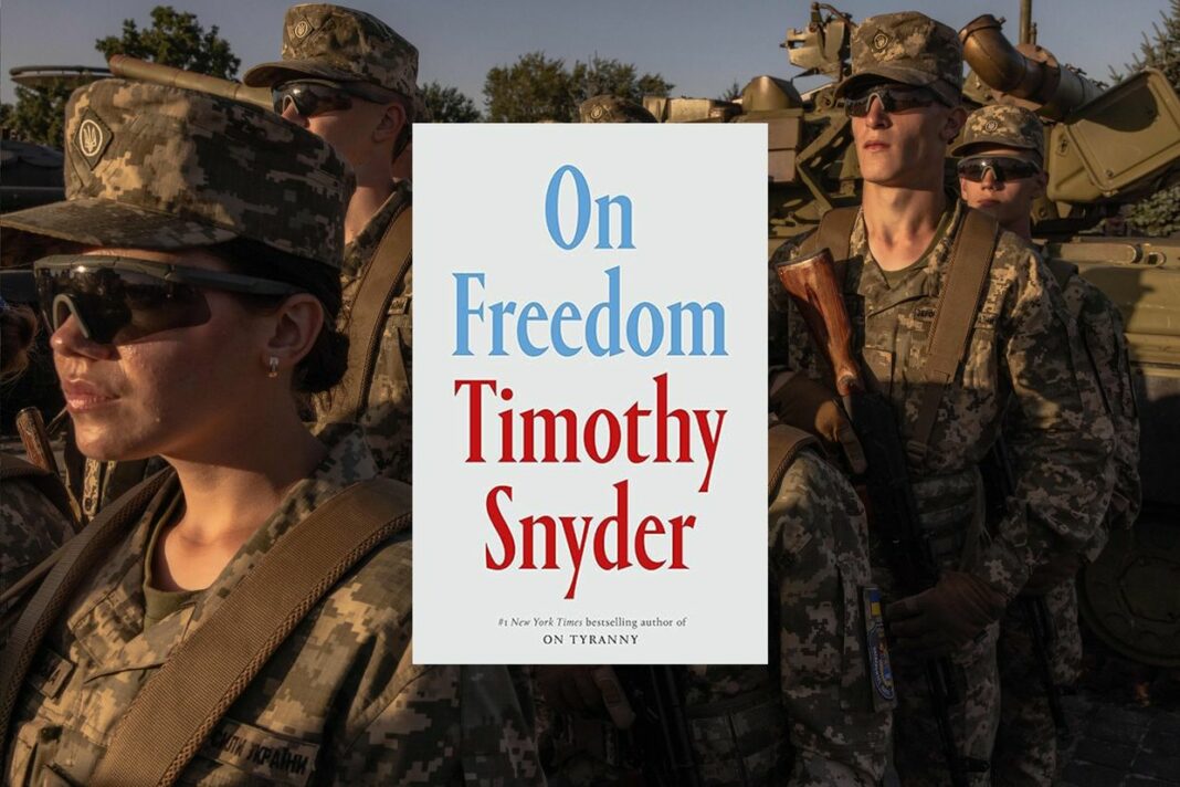  A cover of Snyder's On Freedom alongside Ukrainian cadets at a military oath ceremony in Kyiv on Sep. 8, 2023