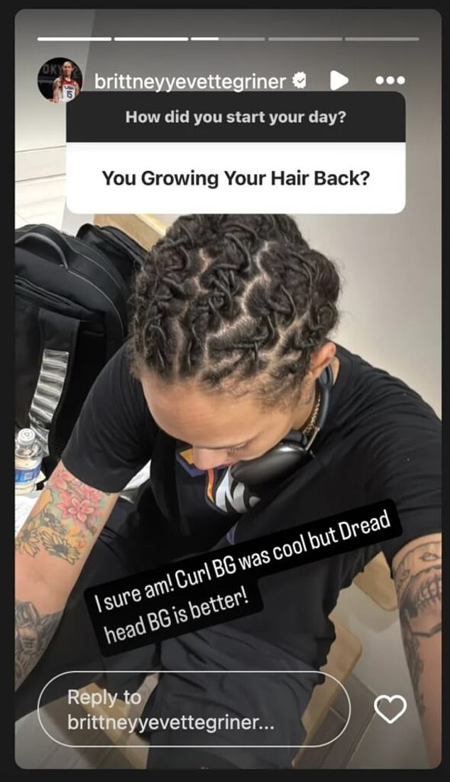 Brittney Griner reveló en su historia de Instagram que se está dejando crecer el cabello