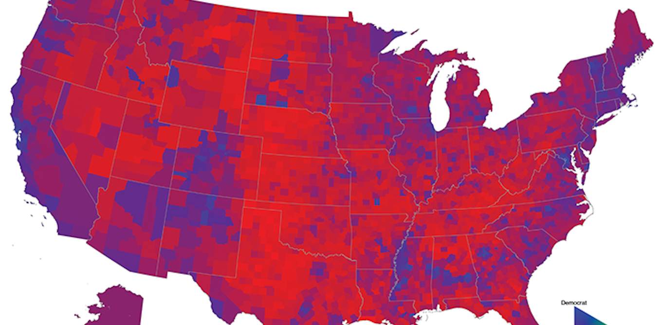 Los condados de Estados Unidos son menos morados que antes
