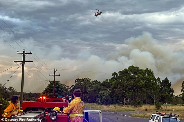 Un incendio de rápido crecimiento en el Parque Nacional Grampians de Victoria arrasó 28.000 hectáreas el sábado por la mañana (en la foto, bomberos en el lugar)