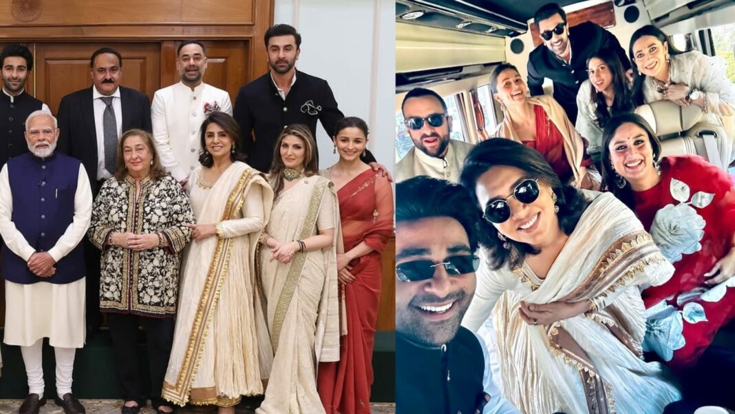 Ranbir Kapoor sostiene a Alia Bhatt mientras posan con el primer ministro Modi, Kareena y Saif; Los fanáticos reciben vibraciones de 'Hum Saath Saath Hain'
