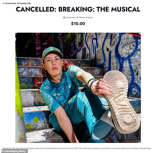 'Breaking: The Musical', una parodia basada en el ascenso de la B-girl olímpica Raygun, fue cancelada en el último minuto después de que los abogados de la verdadera Raygun amenazaran con emprender acciones legales el sábado.