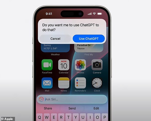 A los usuarios de iOS 18 se les preguntará antes de enviar cualquier pregunta a ChatGPT, junto con cualquier documento o foto, y Siri luego presentará la respuesta.