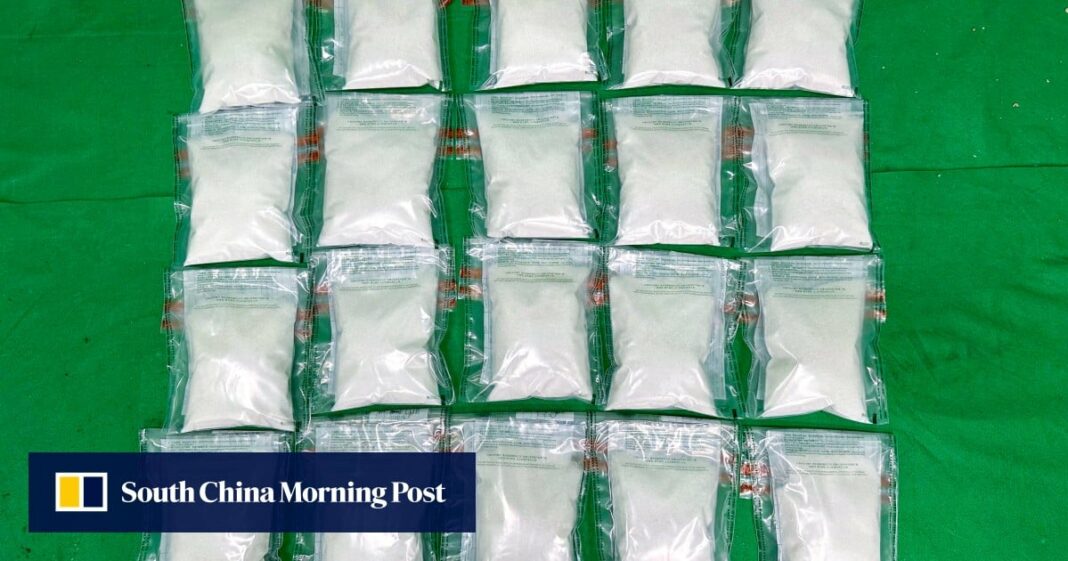 875 kilos de drogas por valor de 349 millones de dólares de Hong Kong incautados el año pasado en el aeropuerto de Hong Kong
