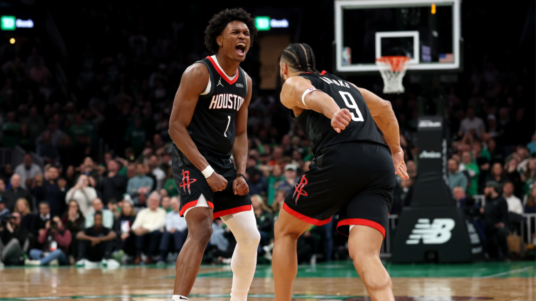 Amen Thompson de Rockets llega al ganador del juego, Dillon Brooks se hunde 10 triples en victoria de regreso sobre Celtics
