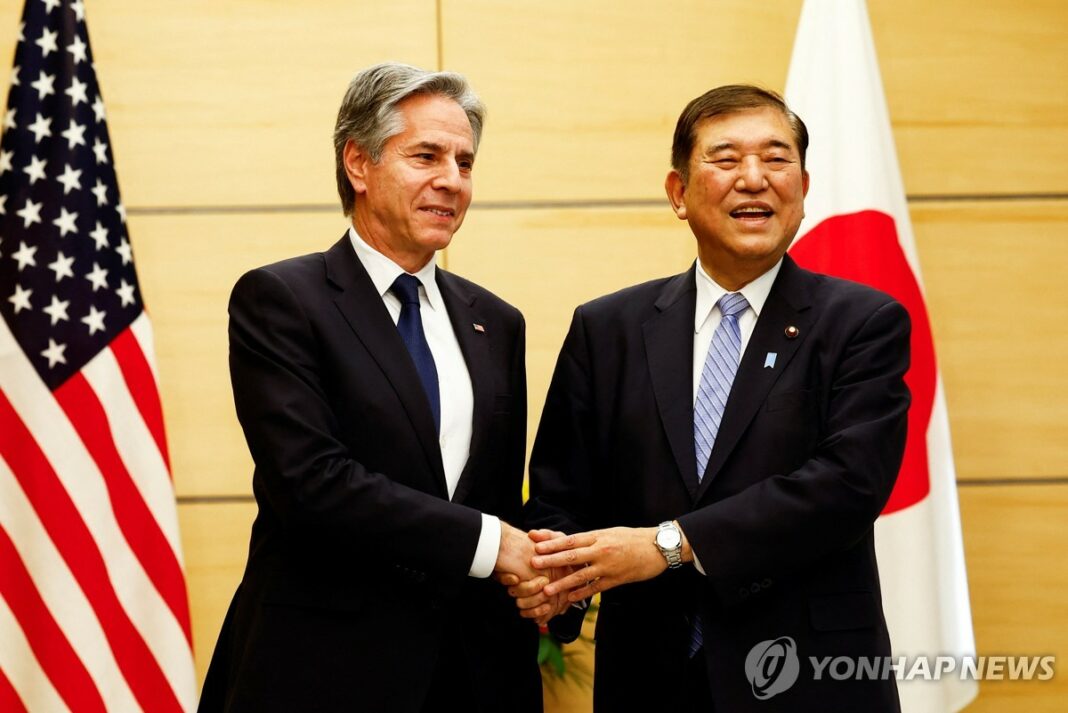 Blinken applauds Ishiba for efforts to enhance ties with S. Korea, stresses three-way cooperation