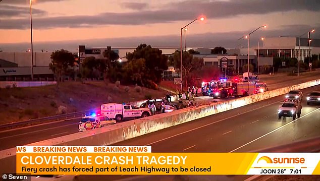 Cuatro personas mueren en un horroroso accidente en Leach Highway en Cloverdale, Perth
