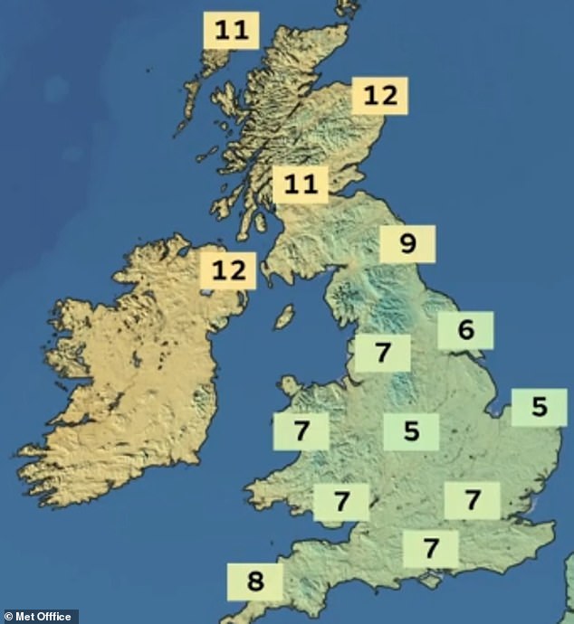 Los pronosticadores de la Met Office dicen que las áreas del norte del Reino Unido serán las más beneficiadas de las condiciones más suaves que afectarán al país en los próximos días, y algunas experimentarán máximas de 12 ° C el lunes y martes.