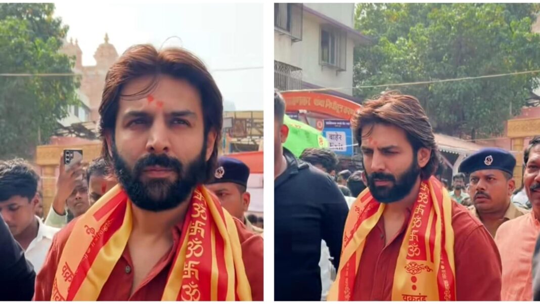 Kartik Aaryan comienza el año 2025 con una visita al templo Siddhivinayak; A los fans les encanta su nuevo look de barba.
