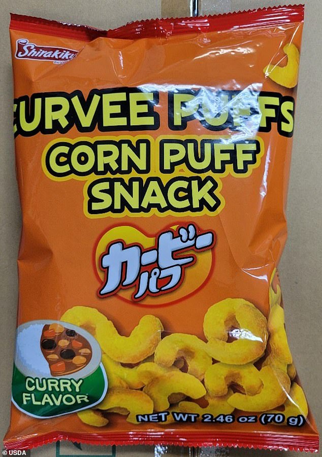 La FDA anunció un retiro del mercado de las bolsas de bocadillos Curvee Puffs Corn Puff Snack con sabor a curry el 20 de enero.