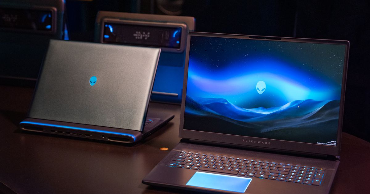 A table of 16- and 18-inch Alienware Area 51 gaming laptops.