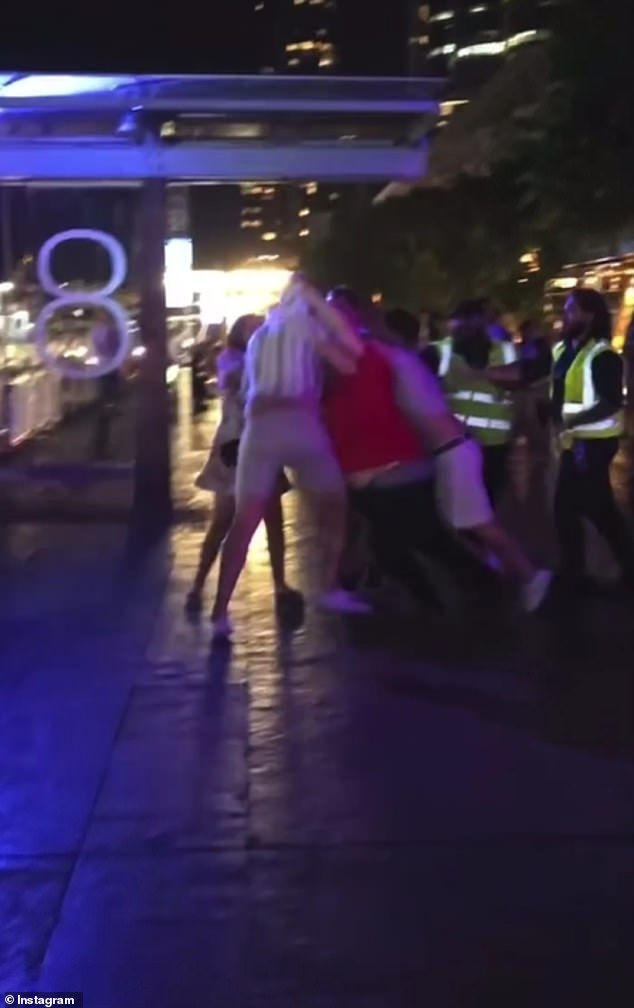 Han surgido imágenes salvajes de una pelea impactante en un lugar turístico y de vida nocturna popular momentos después de que se lanzaran fuegos artificiales en el puerto de Sydney (en la foto).