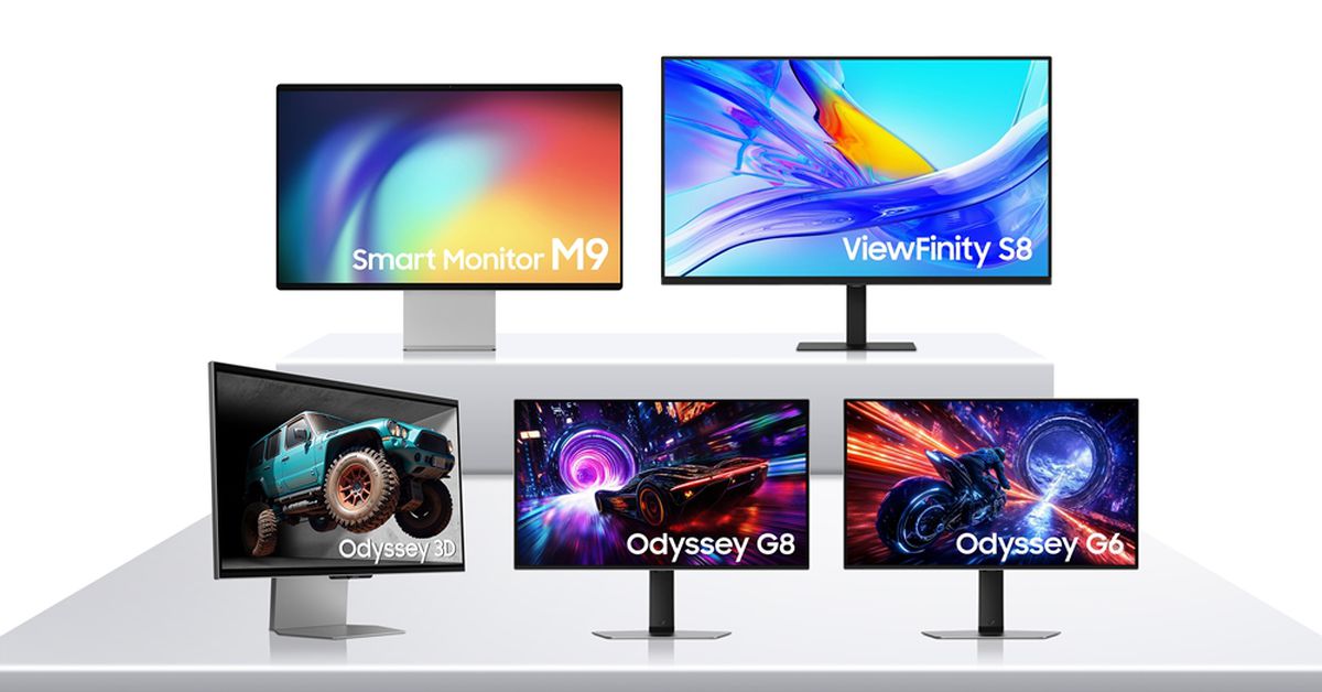 A marketing image of Samsung’s 2025 monitor lineup.