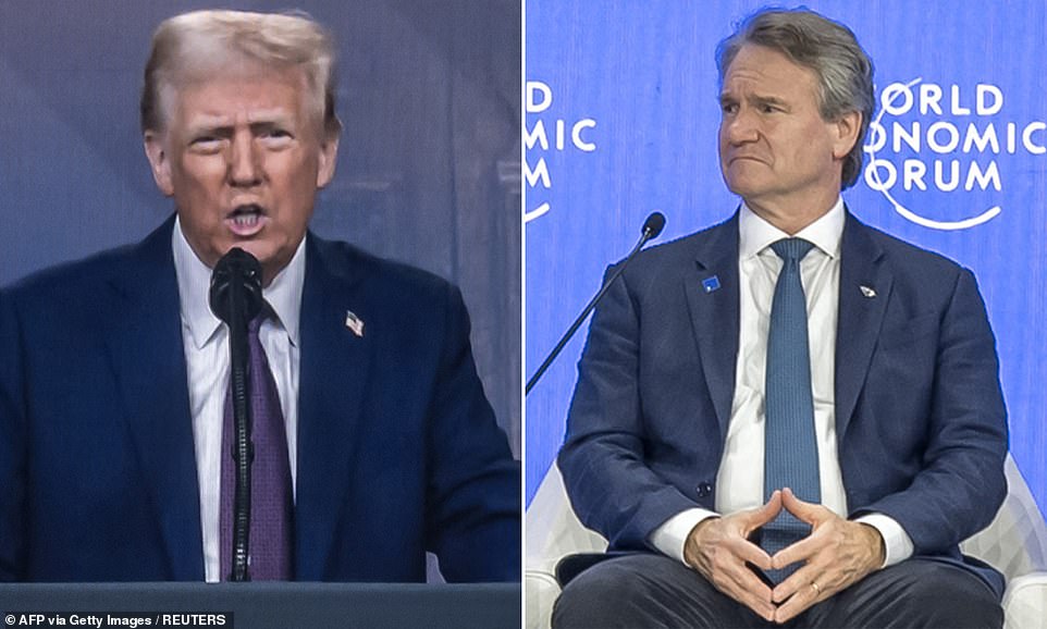 El presidente Donald Trump atacó al Bank of America por no otorgar préstamos a los conservadores durante un ataque repentino durante un discurso transmitido en vivo ante ejecutivos y élites en Davos. La repentina explosión se produjo en un airado discurso en el que Trump prometió imponer aranceles a los países que no fabrican dentro de Estados Unidos y exigió a la OPEP que bajara los precios del petróleo. Durante un período de preguntas y respuestas, el director ejecutivo del banco, Brian Moynihan, hizo una pregunta suave sobre cómo sus órdenes ejecutivas impactarían su impulso para el crecimiento económico y el crecimiento del mercado.