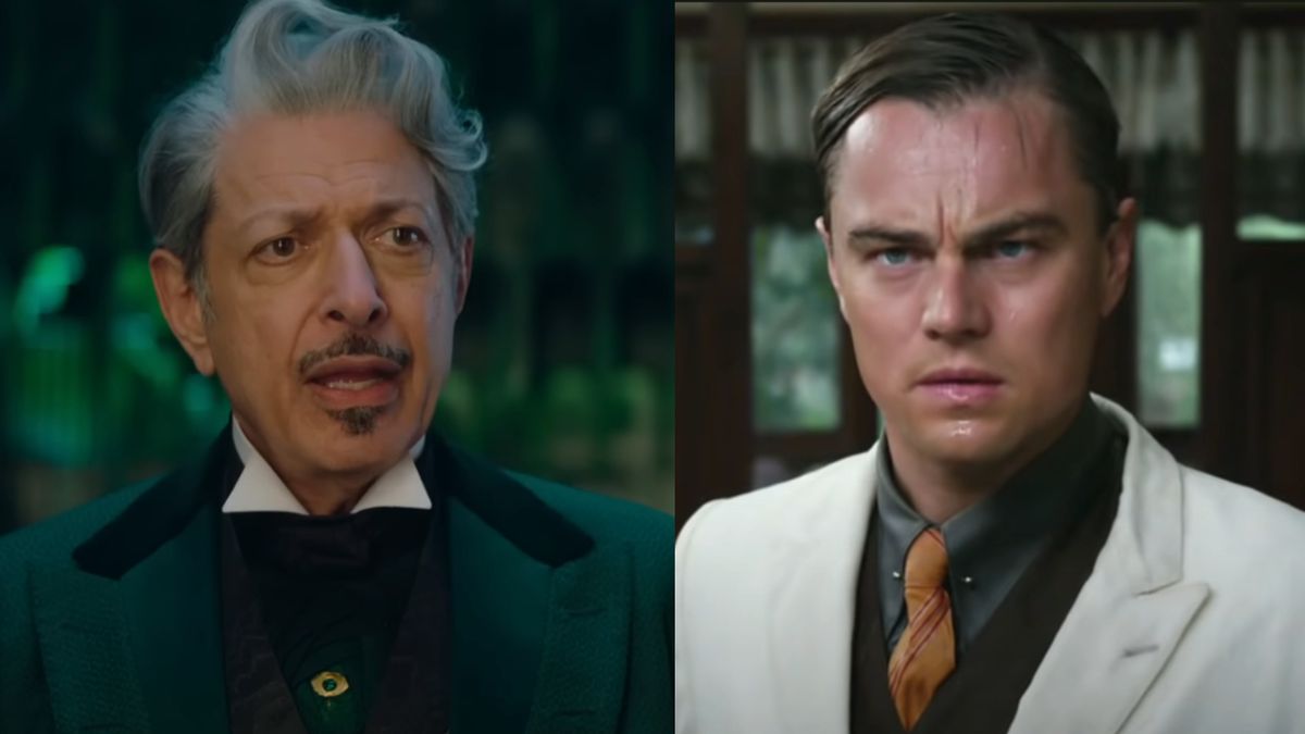 Jeff Goldblum as The Wizard in Wicked side by side with Leo DiCaprio as Jay Gatsby in the Great Gatsby.