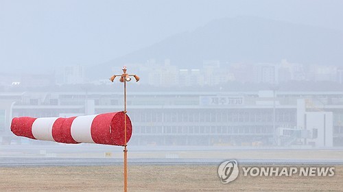 (LEAD) Snowstorms disrupt flights at Jeju airport