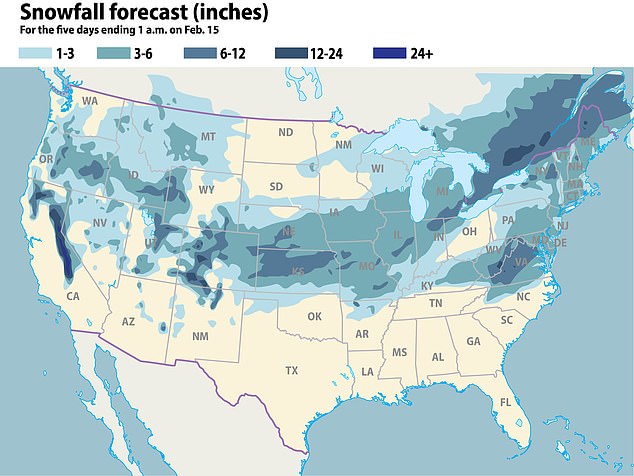 Un nuevo mapa de pronóstico ha revelado una franja de 3.000 millas de largo de los EE. UU.