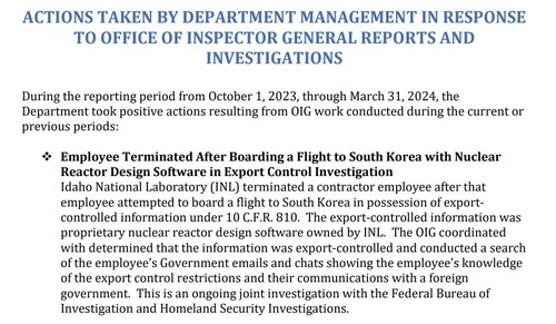 DOE contractor employee terminated after attempting to board flight to S. Korea with export controlled info: report