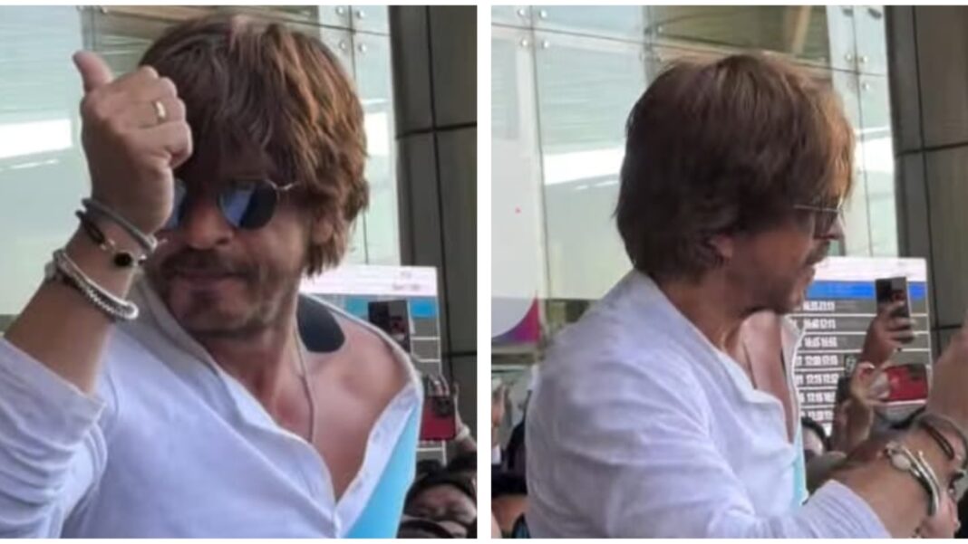 Shah Rukh Khan llega a Jaipur para los premios IIFA, sopla besos voladores a los fanáticos en el aeropuerto. Mirar
