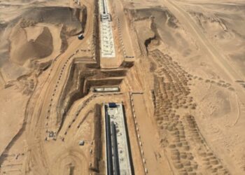 Vista aérea de los proyectos de infraestructura de NEOM en construcción.