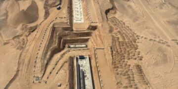 Vista aérea de los proyectos de infraestructura de NEOM en construcción.