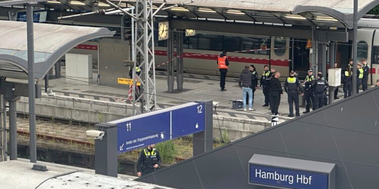 Oficiales de policía en una escena del crimen en la estación central de Hamburgo.