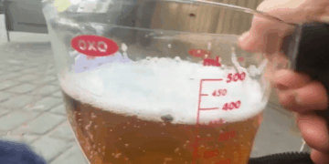 Cerveza en una taza de medición.