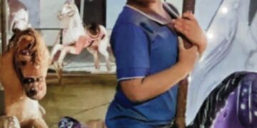 Un niño con autismo monta un caballo de carrusel.