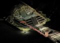Escaneo 3D de un túnel que conduce a posibles tumbas reales debajo del templo Quetzalcoatl en Teotihuacan.