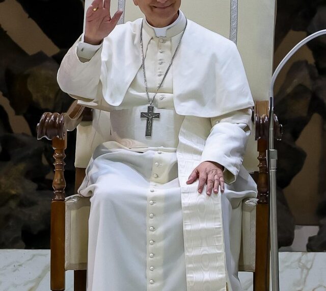 Papa Leo XIV saludando a la gente.