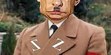 Ilustración de Vladimir Putin Caricatured como Adolf Hitler.