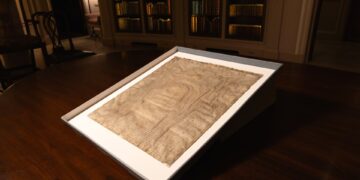 1300 Magna Carta mostrada en un marco.