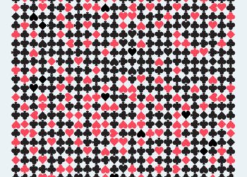 Ilustración de una cuadrícula de trajes de cartas de juego; ¿Puedes ver la pala?