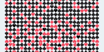 Ilustración de una cuadrícula de trajes de cartas de juego; ¿Puedes ver la pala?