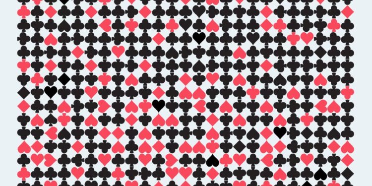 Ilustración de una cuadrícula de trajes de cartas de juego; ¿Puedes ver la pala?