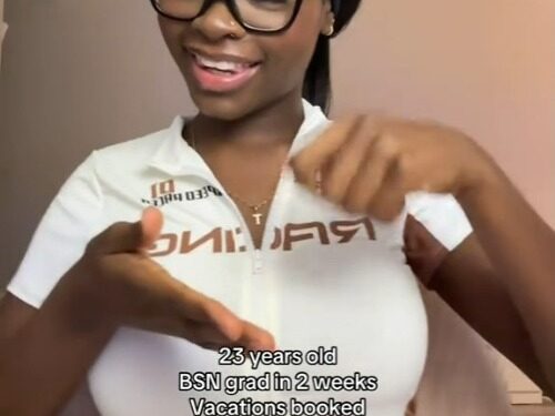 Captura de pantalla del video de Tiktok de una mujer joven anunciando su próxima graduación de la escuela de enfermería.