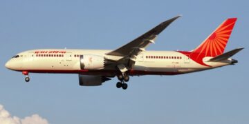 Air India Boeing 787 Avión Dreamliner en vuelo.