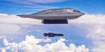 B-2 Spirit Bomber liberando una bomba GBU-57 Penetrador de mierda masiva (MOP).