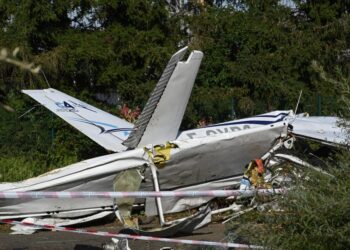 Restos de un avión pequeño después de un choque fatal.