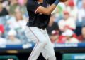 James Wood #29 de los Nacionales de Washington al BAT durante un juego contra los Filis de Filadelfia en Citizens Bank Park en Filadelfia, Pensilvania, el 29 de abril de 2025. (Emilee Chinn/Getty Images)