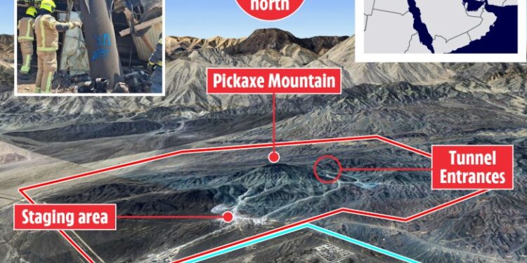 Ilustración de la planta de enriquecimiento de uranio de Natanz de Irán y la montaña Pickaxe, destacando su profundidad y seguridad en comparación con los sitios dañados por las bombas estadounidenses.