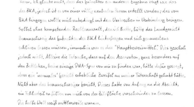 Carta de Christian Brueckner en la que se jacta de que la policía nunca es manzana para sujetar el caso sobre él