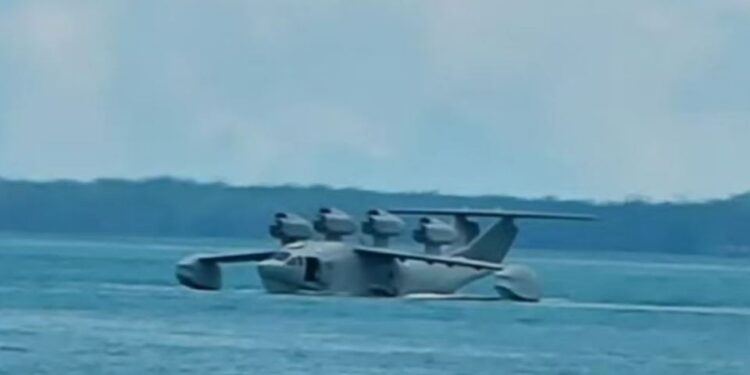 Un vehículo de efecto de ala en tierra en el agua.