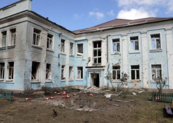 La guardería dañada en Kyiv, Ucrania, después de un ataque de misiles y drones.